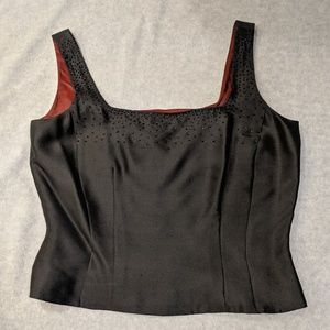 Ann Taylor Black Silk Beaded Cami Tank